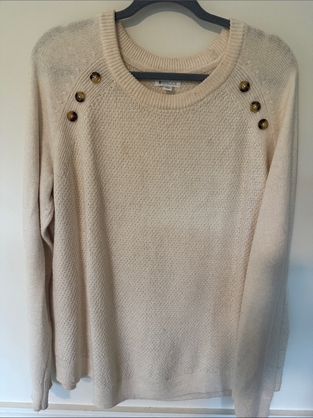 Market & Spruce Cream Crewneck Sweater with Shoulder Buttons